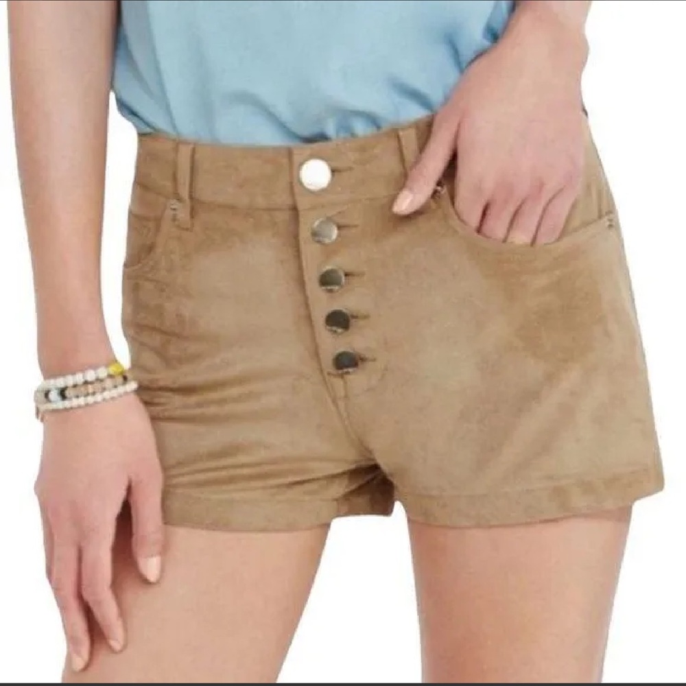 Express Faux Suede Camel Button Up Shorts